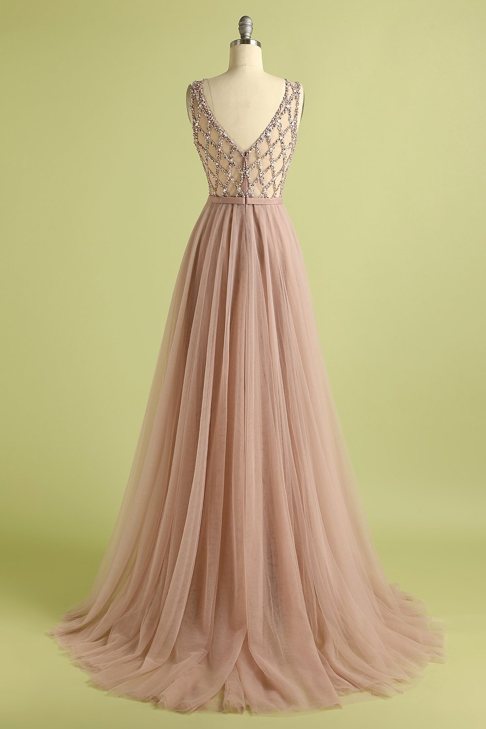 Beaded Long Tulle Bridesmaid Evening Dress