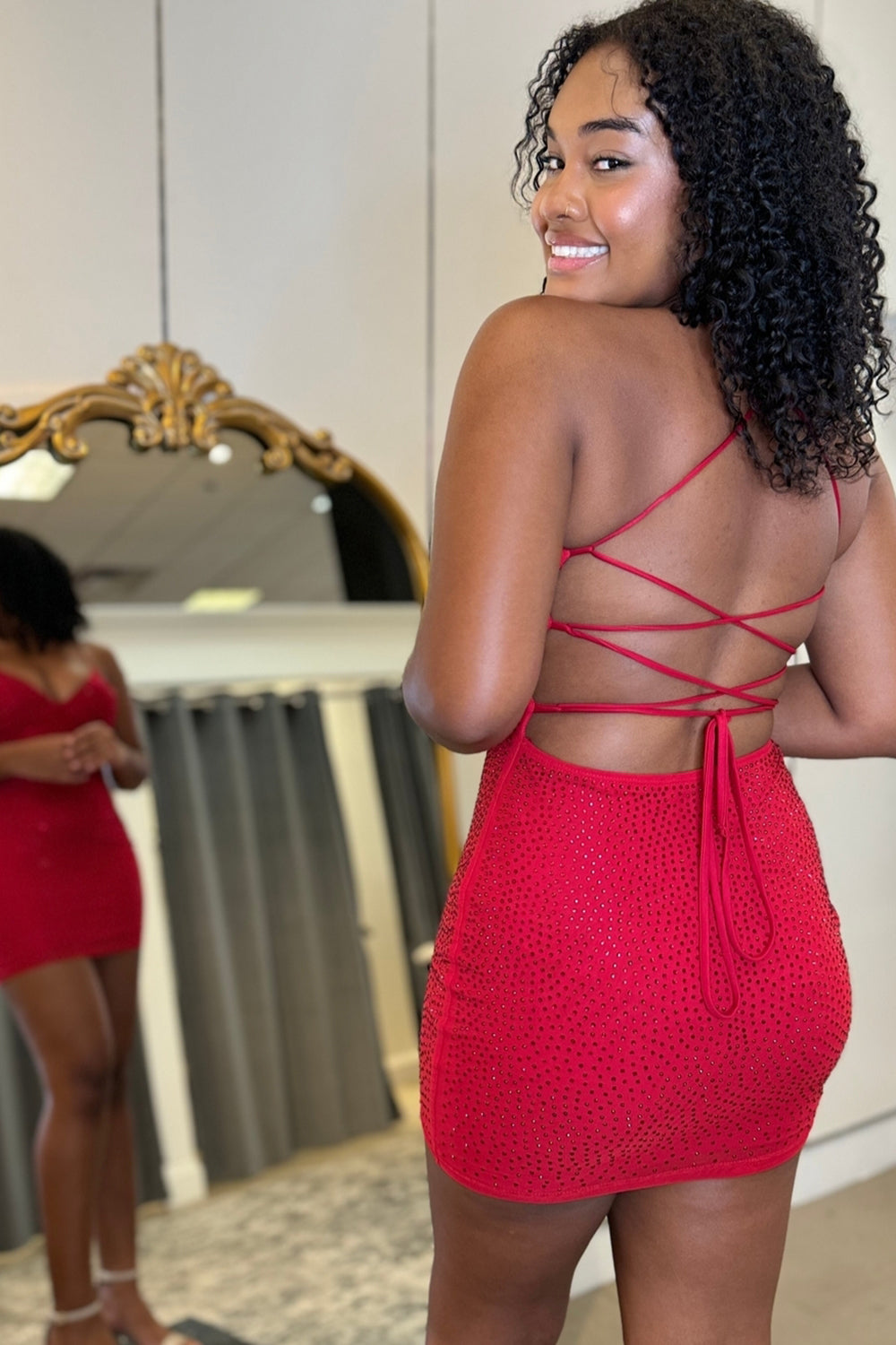 Beaded Red Homecoming Dresses Tight Short Cocktail Dresses