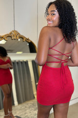 Beaded Red Homecoming Dresses Tight Short Cocktail Dresses