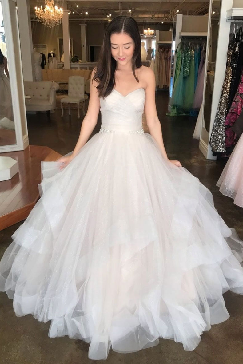 Beige Sweetheart Prom Dress Tulle Long Prom Gown Formal Gown Evening Dress