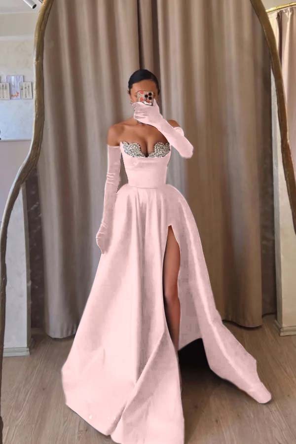 Black A Line Prom Dress Sleeveless Sweetheart Formal Dress With Beadings and Rhinestones