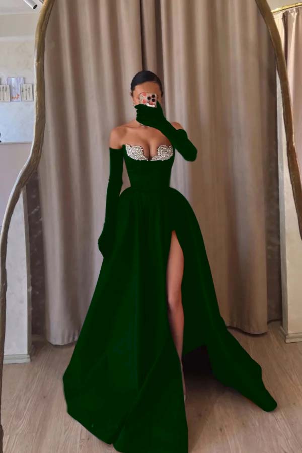 Black A Line Prom Dress Sleeveless Sweetheart Formal Dress With Beadings and Rhinestones