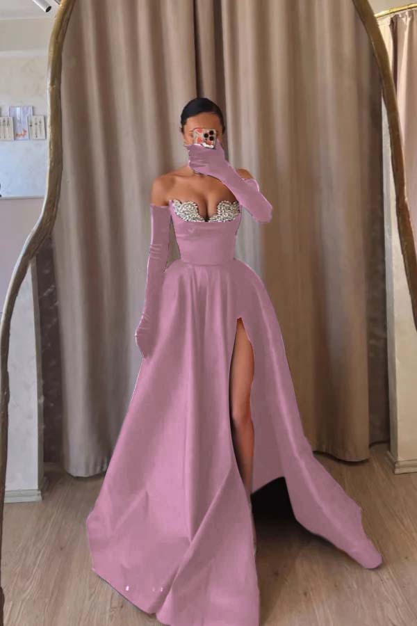 Black A Line Prom Dress Sleeveless Sweetheart Formal Dress With Beadings and Rhinestones