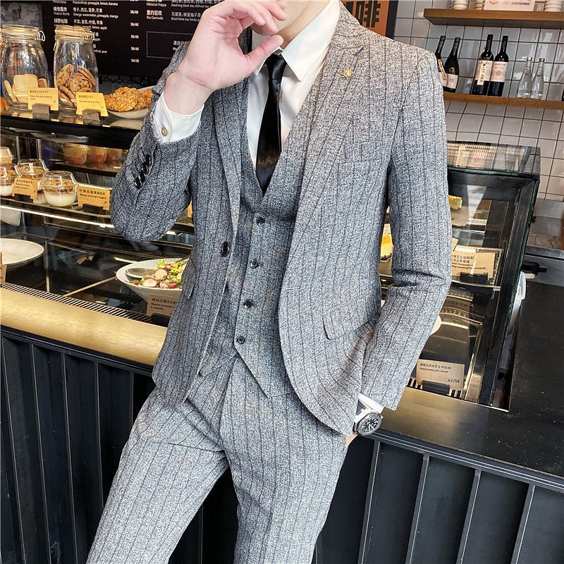 Black And Ivory Three-Piece Single-Button Wedding Suit For Men Tailored Fit