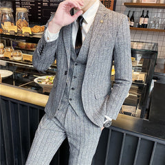 Black And Ivory Three-Piece Single-Button Wedding Suit For Men Tailored Fit