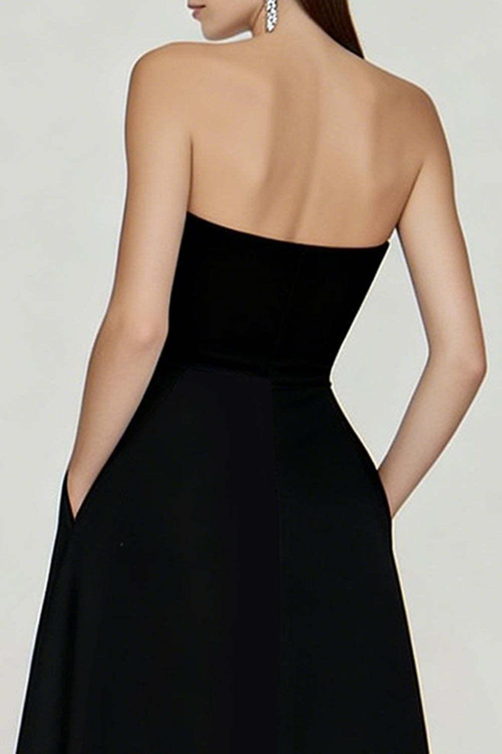 Dressystars Black And White A Line Strapless Long Prom Dress With Slit