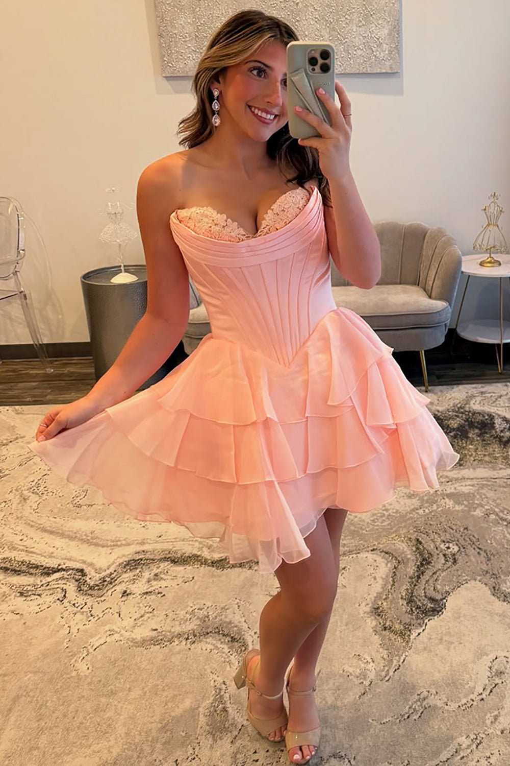 Black Corset A Line Homecoming Dresses Short Cocktail Dresses With Ruffles