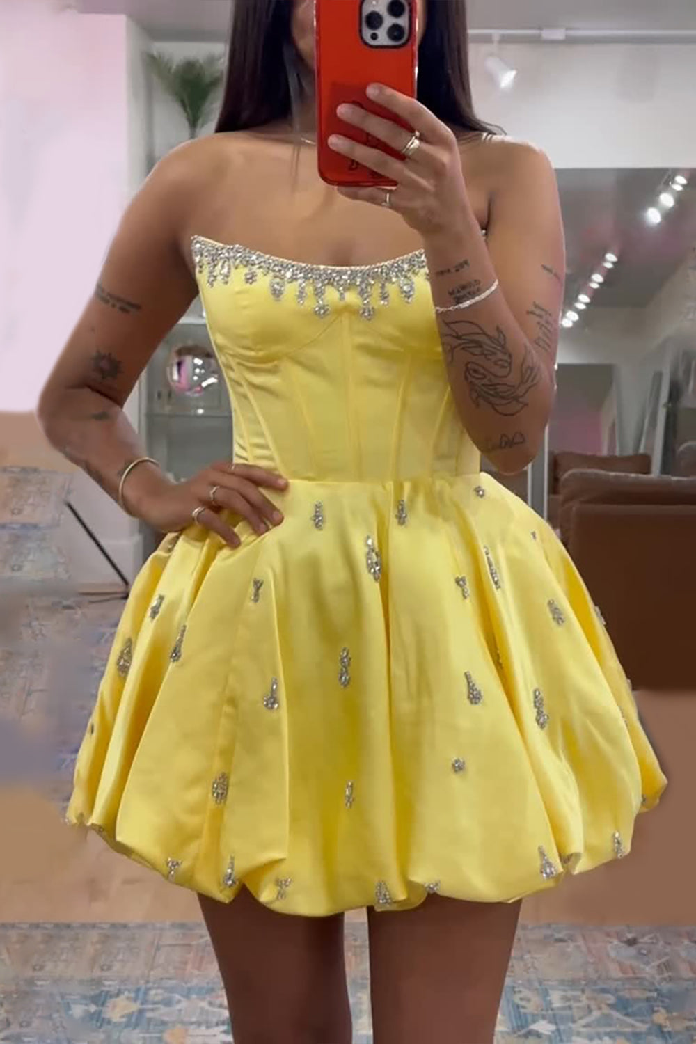 Black Corset Homecoming Dresses Strapless Short Cocktail Dresses With Rhinestone