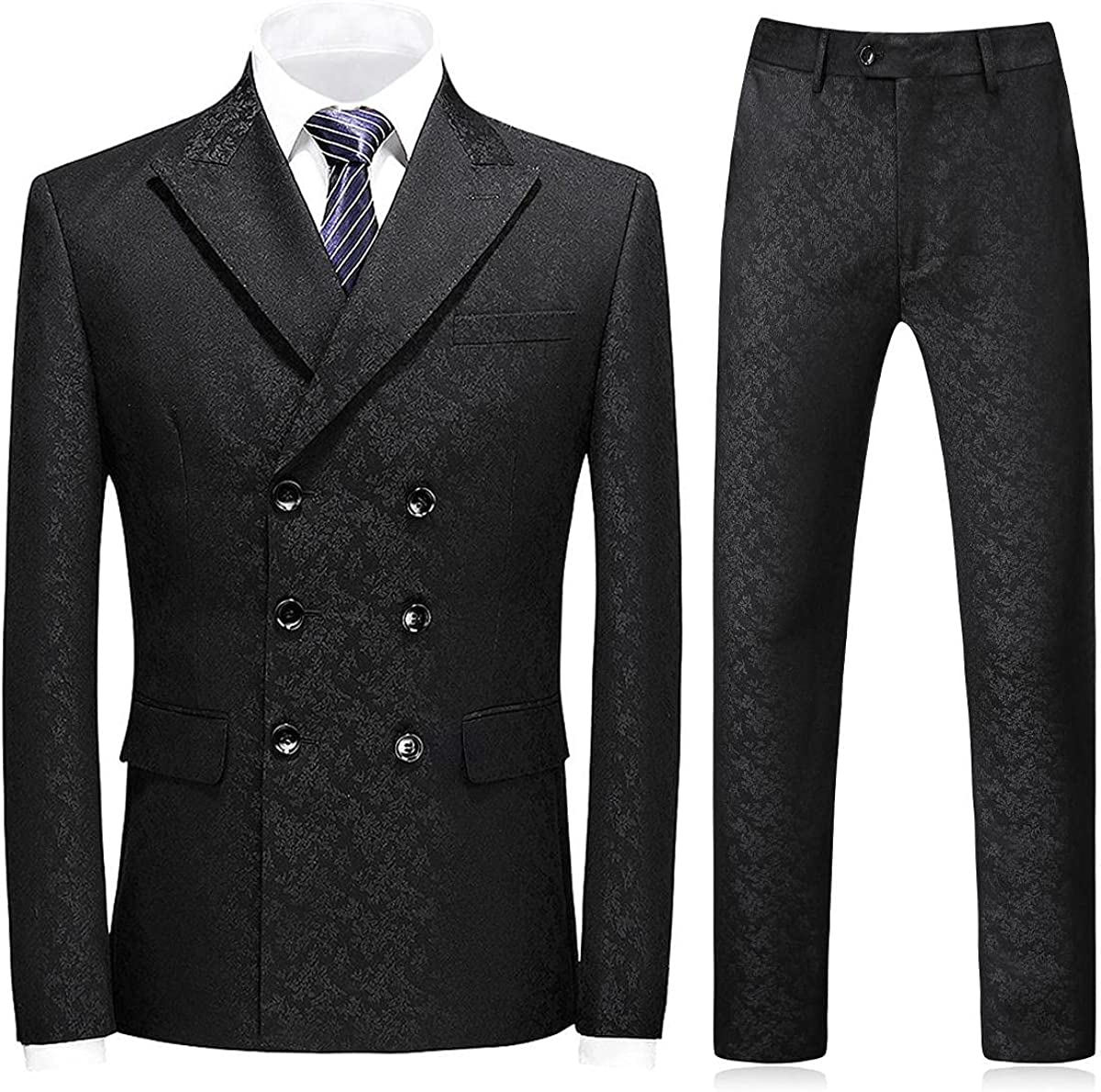 Black Double Breasted Jacquard Prom Suit for Men