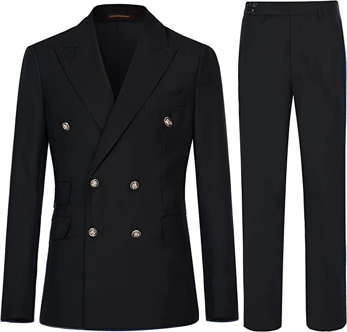 Black Double Breasted Peaked Lapel Business Suit