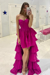 Black Homecoming Dress A-Line Corset Sweetheart High Low Tiered Long Prom Dress