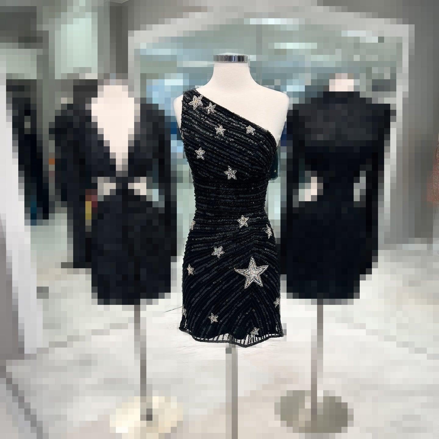 Black Homecoming Dress Bodycon one shoulder Style Sequin Short Party Cocktail Dress