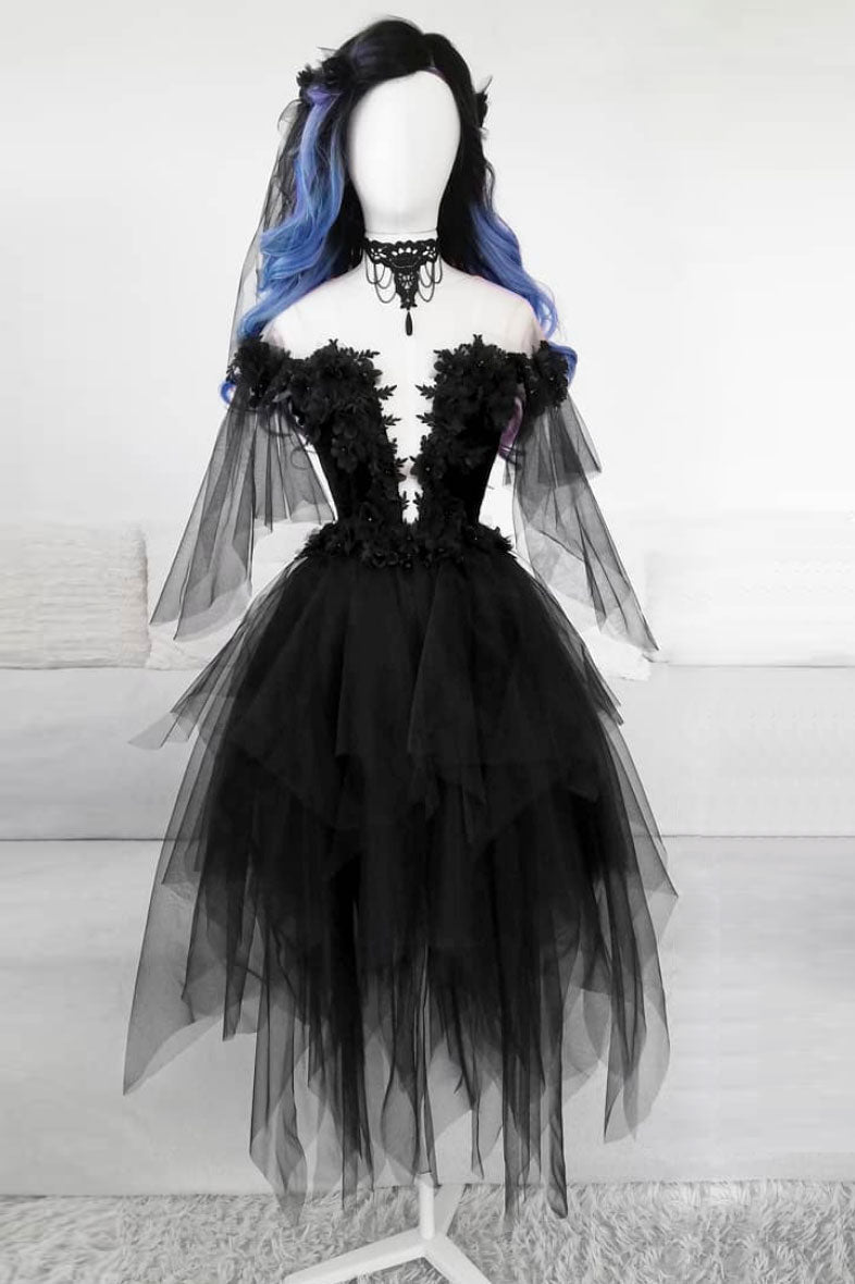 Black Homecoming Dress Round Neck Tulle Lace EveningShort Party Cocktail Dress