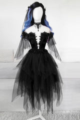 Black Homecoming Dress Round Neck Tulle Lace EveningShort Party Cocktail Dress
