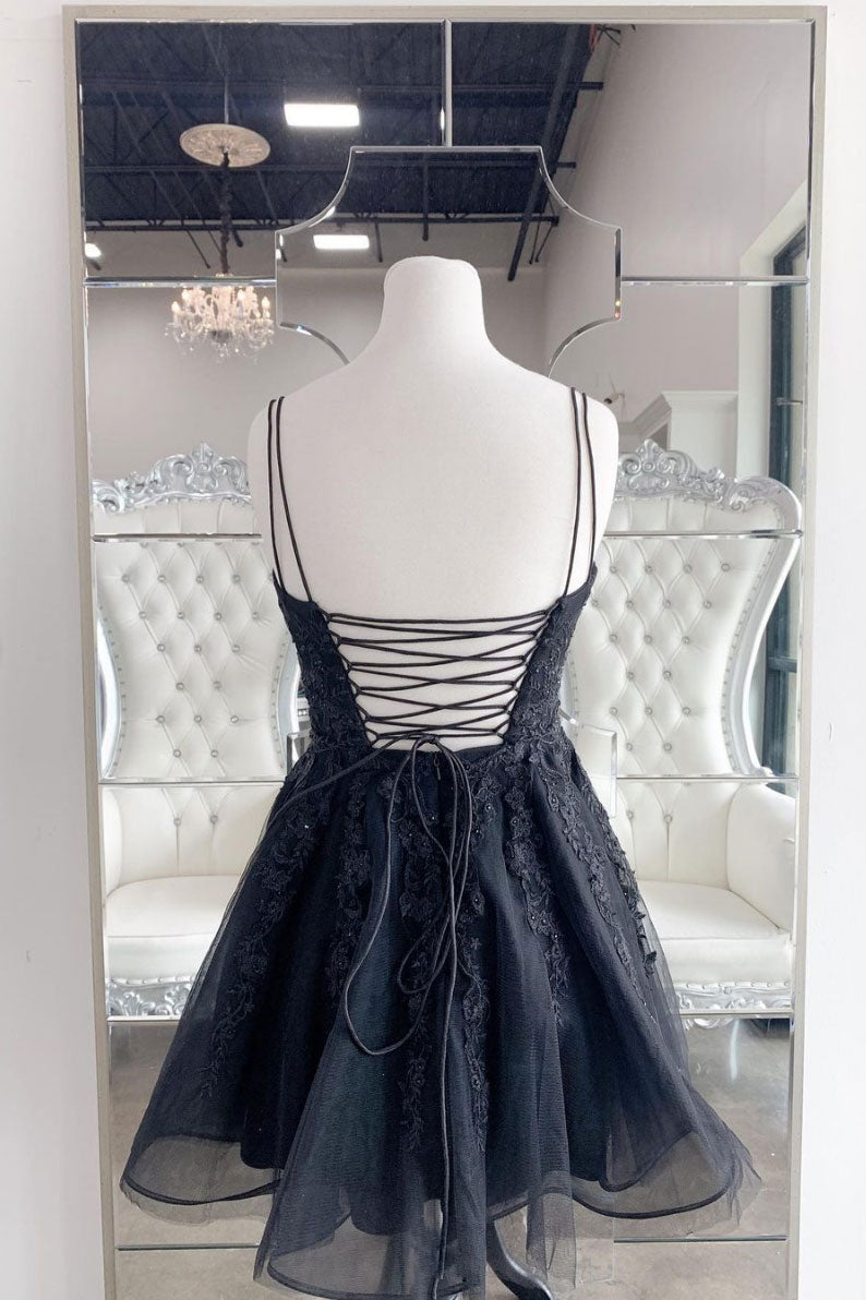 Black Homecoming Dress Tulle Lace Short Party Cocktail Dress
