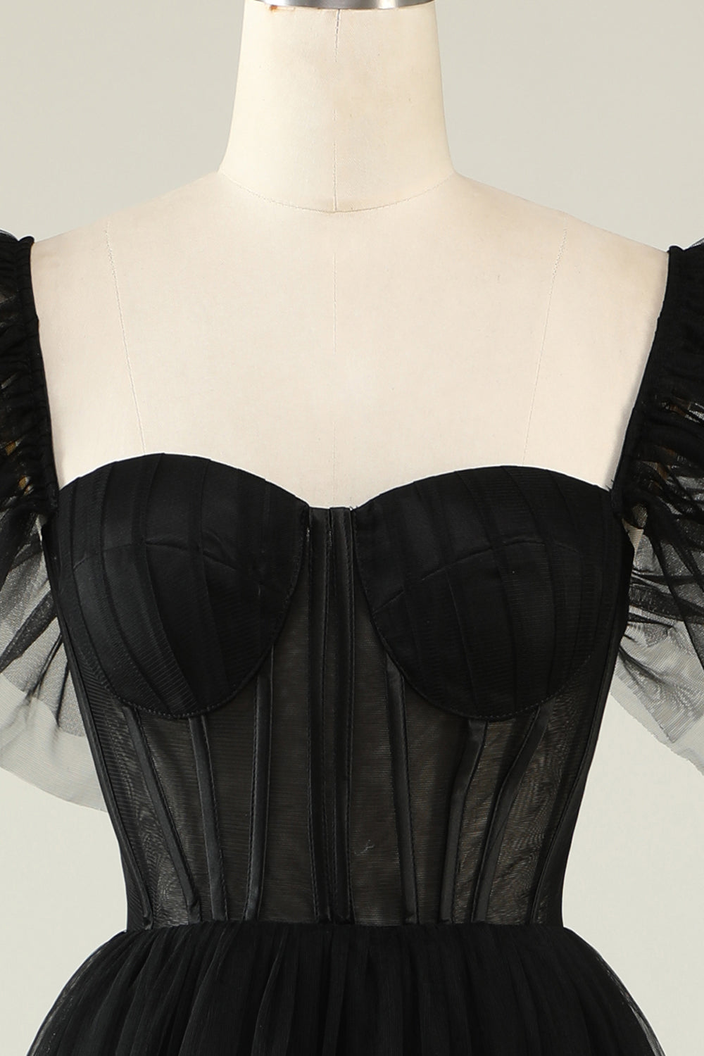 Black Homecoming Dresses A-Line Corset Ruffled Tulle Cocktail Dresses