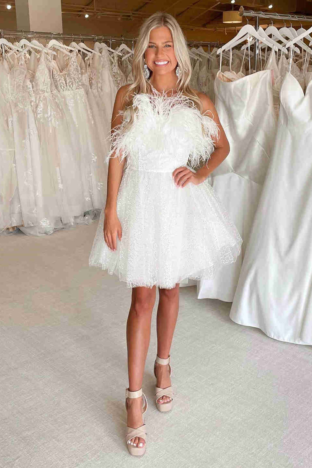 Black Homecoming Dresses A-Line Strapless Cocktail Dresses with Feathers