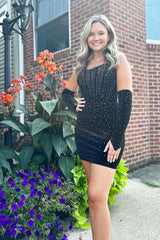 Black Homecoming Dresses Beaded Corset Tight Short Cocktail Dresses With Detachable Sleeves