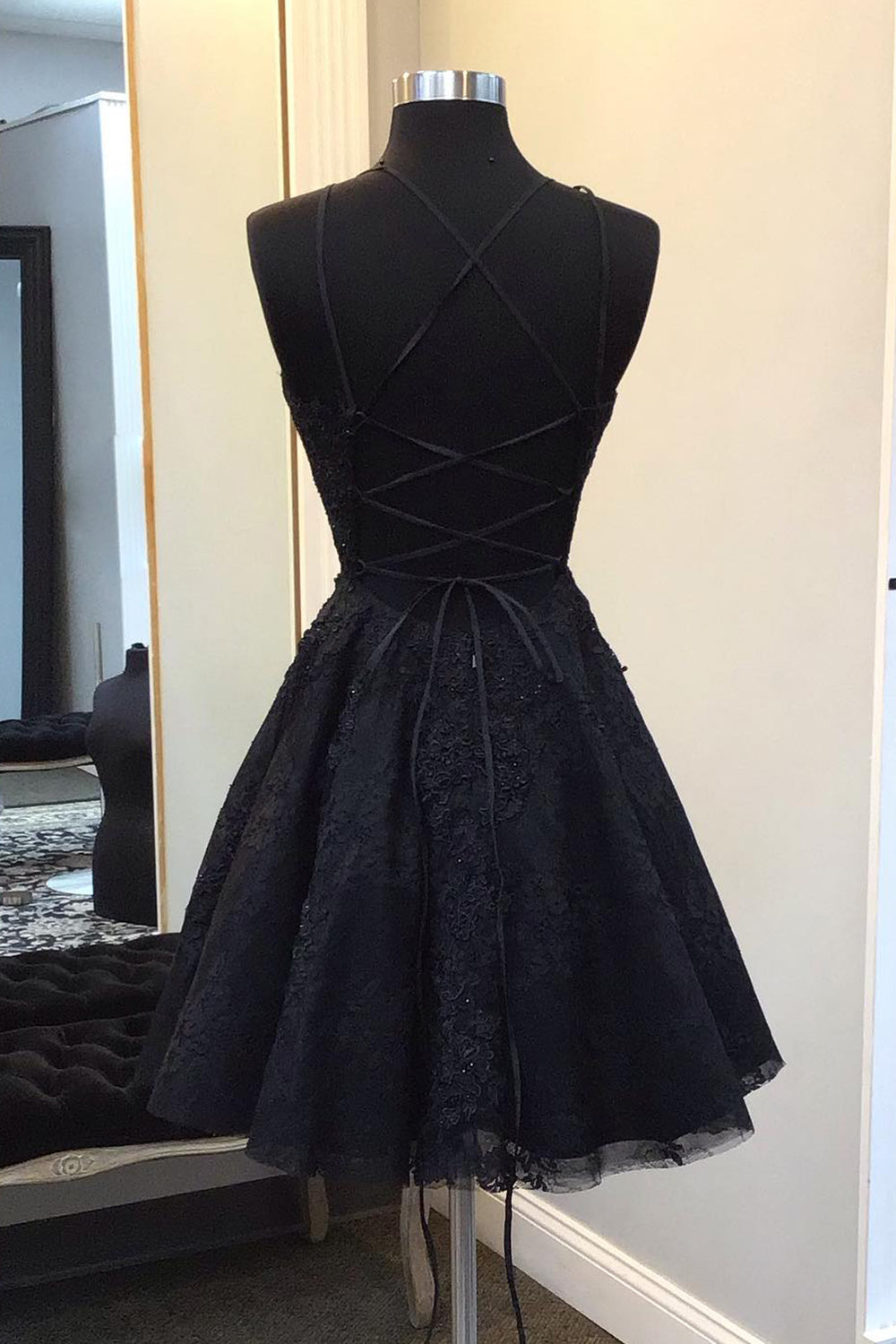 Black Homecoming Dresses Corset Lace A-Line Short Cocktail Dresses