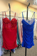 Black Homecoming Dresses Corset Spaghetti Straps Tight Short Cocktail Dresses with Lace
