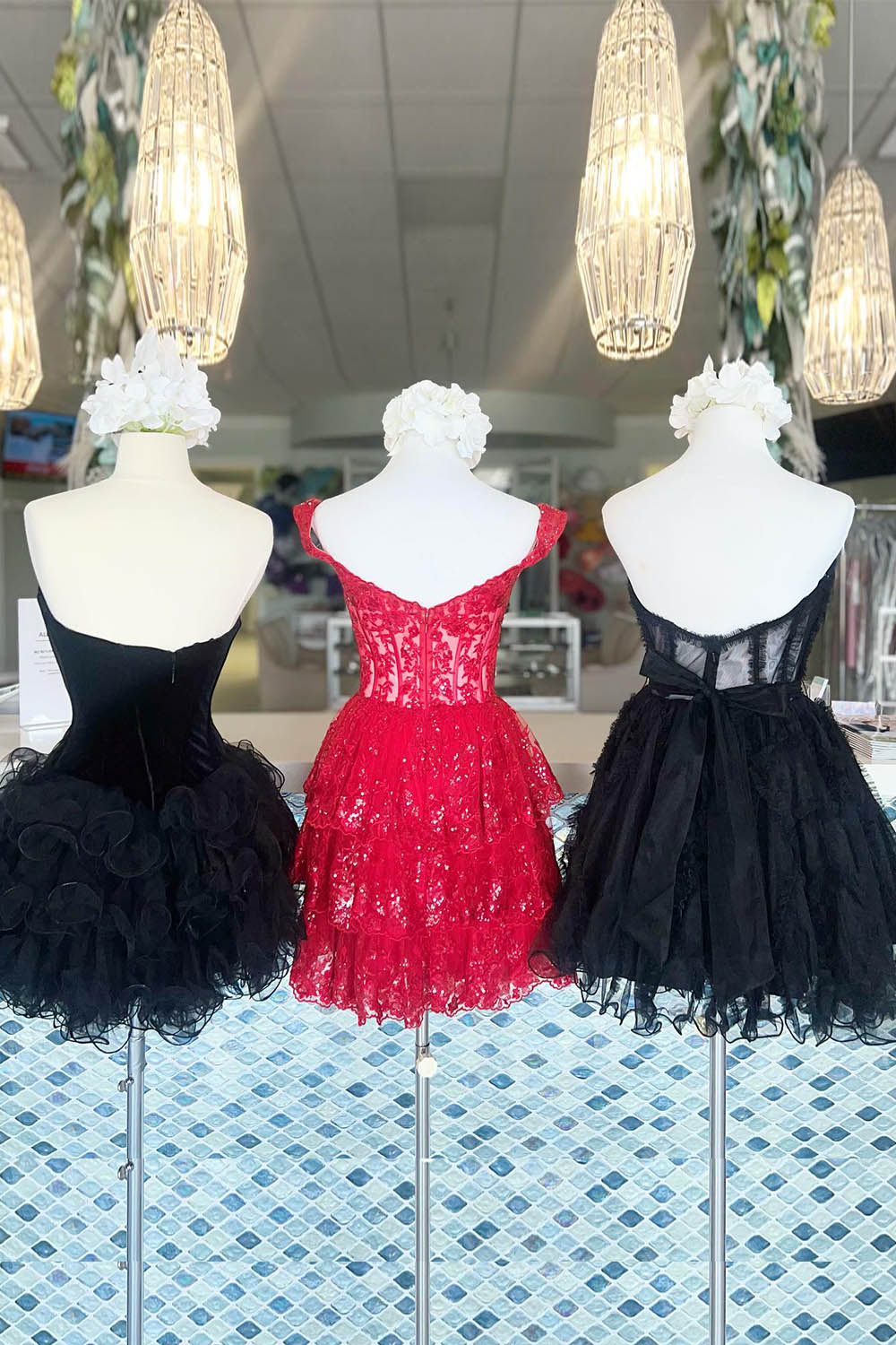 Black Homecoming Dresses Corset Sweetheart A-Line Short Tulle Cocktail Dresses