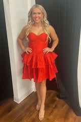 Black Homecoming Dresses Corset Sweetheart A-Line Tiered Satin Short Cocktail Dresses