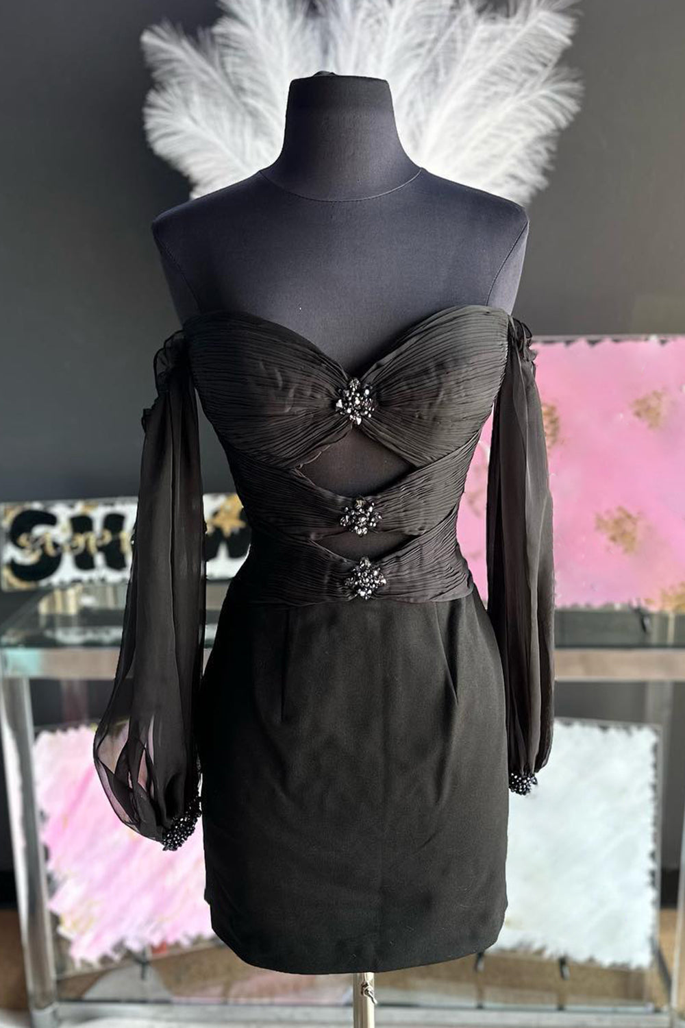 Black Homecoming Dresses Off The Shoulder Sweetheart Bodycon Cocktail Dresses