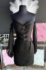 Black Homecoming Dresses Off The Shoulder Sweetheart Bodycon Cocktail Dresses
