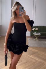 Black Homecoming Dresses One Shoulder Ruffled Tight Short Cocktail Dresses