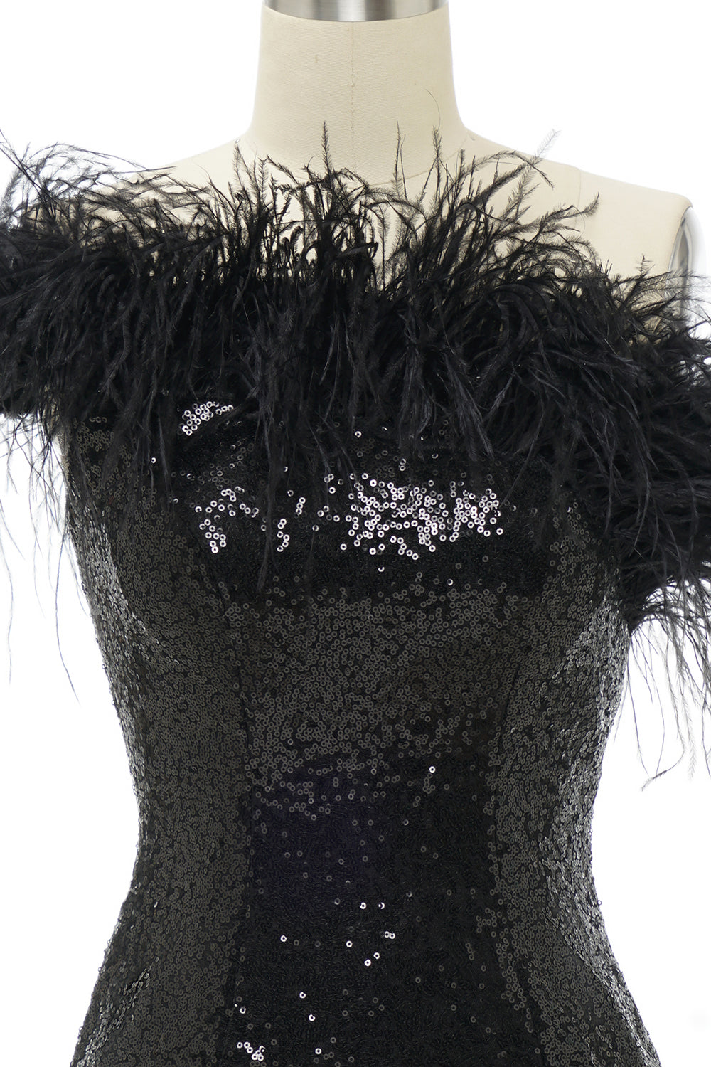 Black Homecoming Dresses One Shoulder Sequin Short Cocktail Dresses with Feathers