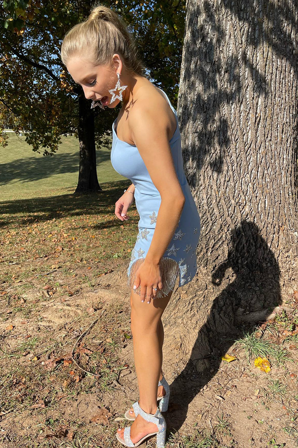 Black Homecoming Dresses One Shoulder Stars Tight Short Cocktail Dresses with Fringes