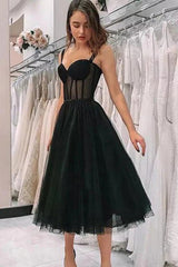Black Homecoming Dresses Polka Dots A Line Cocktail Dresses