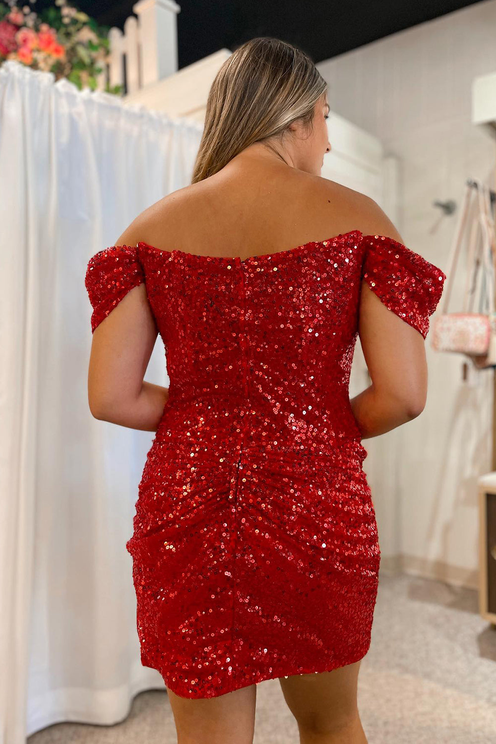 Black Homecoming Dresses Sequin Off the Shoulder Tight Short Cocktail Dresses