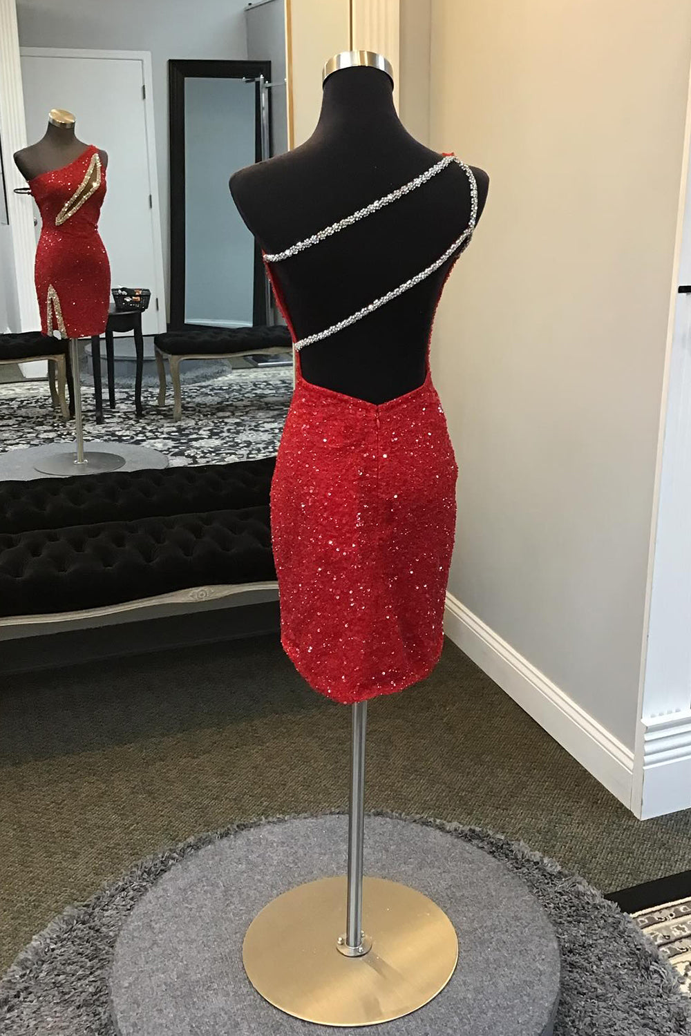 Black Homecoming Dresses Sequin One Shoulder Tight Short Cocktail Dresses