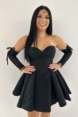 Black Homecoming Dresses Sweetheart A Line Corset Cocktail Dresses