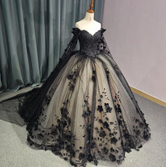 Black Long Sleeve Quinceanera Dress Ball Gown Off The Shoulder Sweet 16 Dress