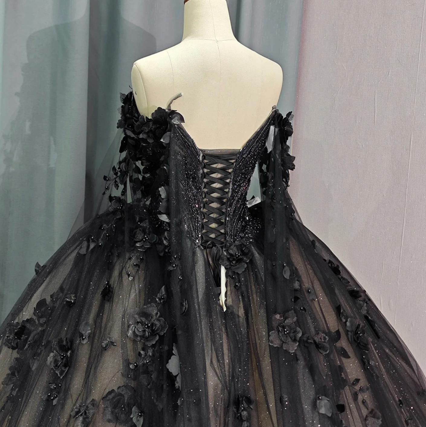 Black Long Sleeve Quinceanera Dress Ball Gown Off The Shoulder Sweet 16 Dress