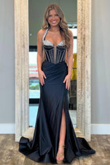 Black Mermaid Fit With Sweetheart Bodice Beaded Detail Prom Dress Formal Evening Gown