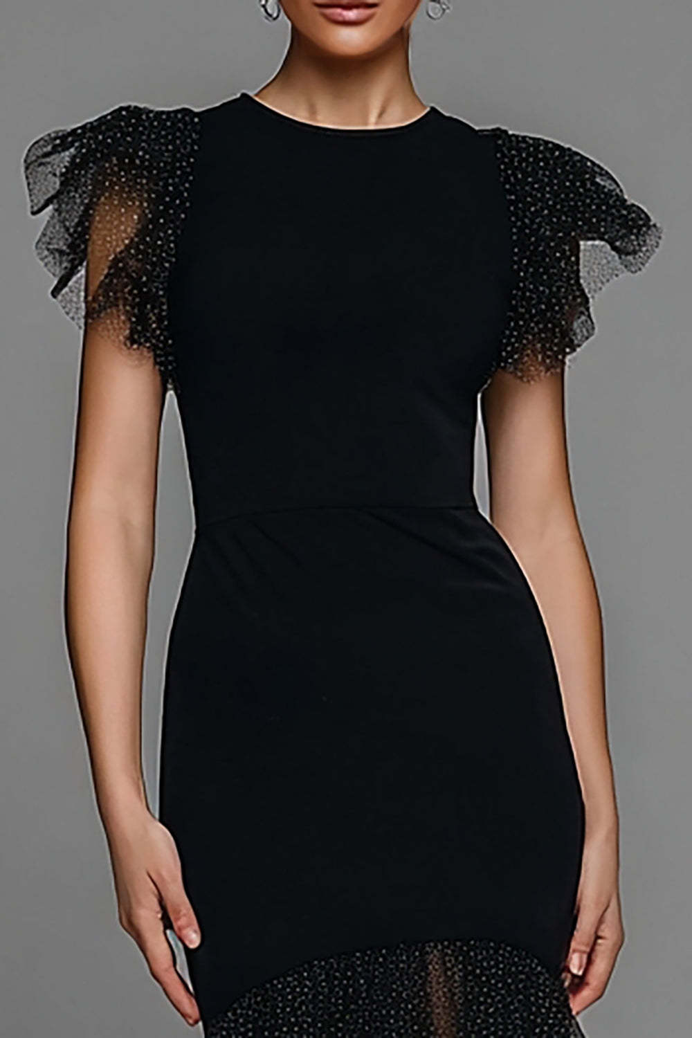 Dressystars Black Mermaid Polka Dots Long Tulle Prom Dress With Ruffles