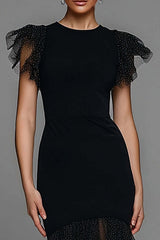 Dressystars Black Mermaid Polka Dots Long Tulle Prom Dress With Ruffles