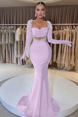 Black Mermaid Prom Dress Long Sleeve Sweetheart Formal Dress With Beadings and Rhinestones