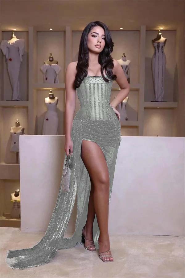 Black Mermaid Prom Dress Sleeveless Strapless Formal Dress With Beadings