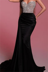 Black Mermaid Prom Dress Sleeveless Sweetheart Formal Dress With Beadings