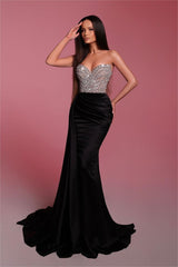 Black Mermaid Prom Dress Sleeveless Sweetheart Formal Dress With Beadings