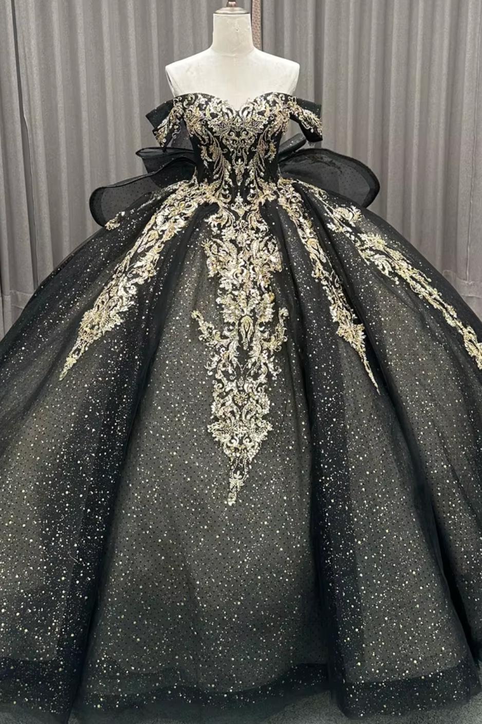 Black Off the Shoulder Quinceanera Dress Ball Gown Sweet 16 Dress