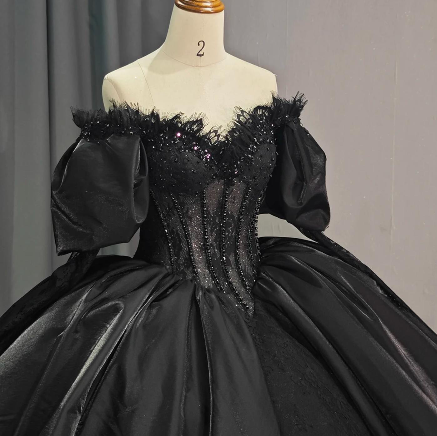 Black Off the Shoulder Quinceanera Dress Long Sleeve Ball Gown Sweet 16 Dress