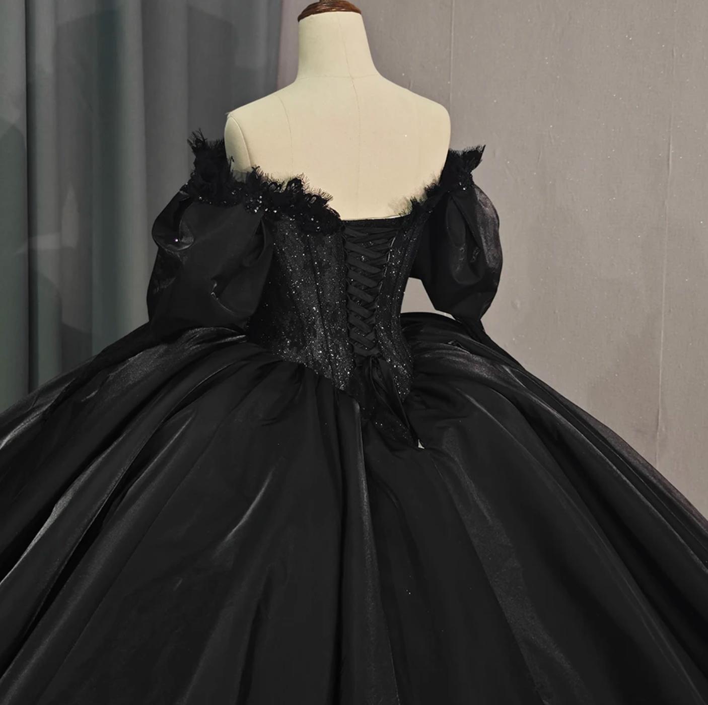 Black Off the Shoulder Quinceanera Dress Long Sleeve Ball Gown Sweet 16 Dress