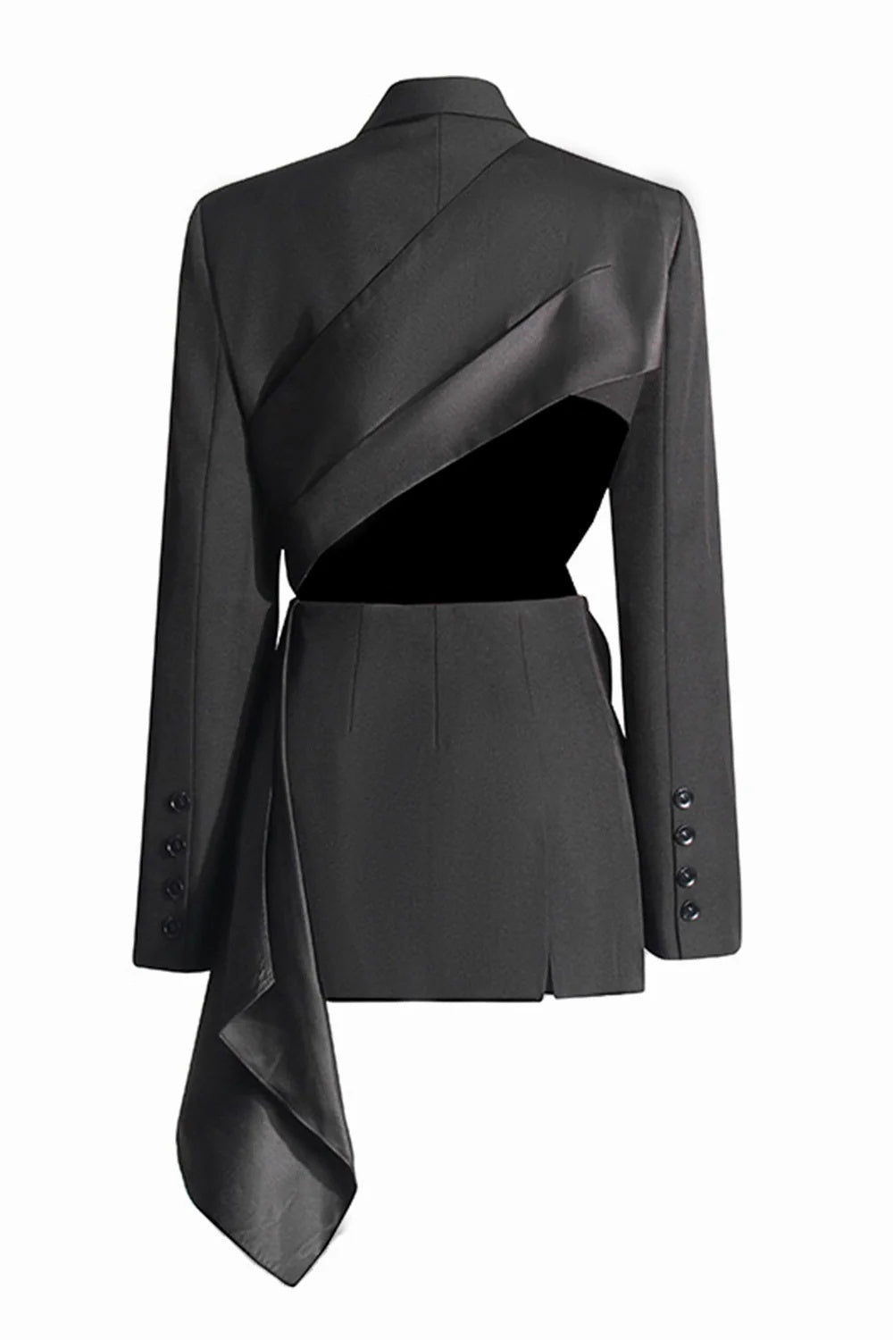 Black Peak Lapel Blazer With Cut-Out Design For Women
