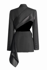 Black Peak Lapel Blazer With Cut-Out Design For Women