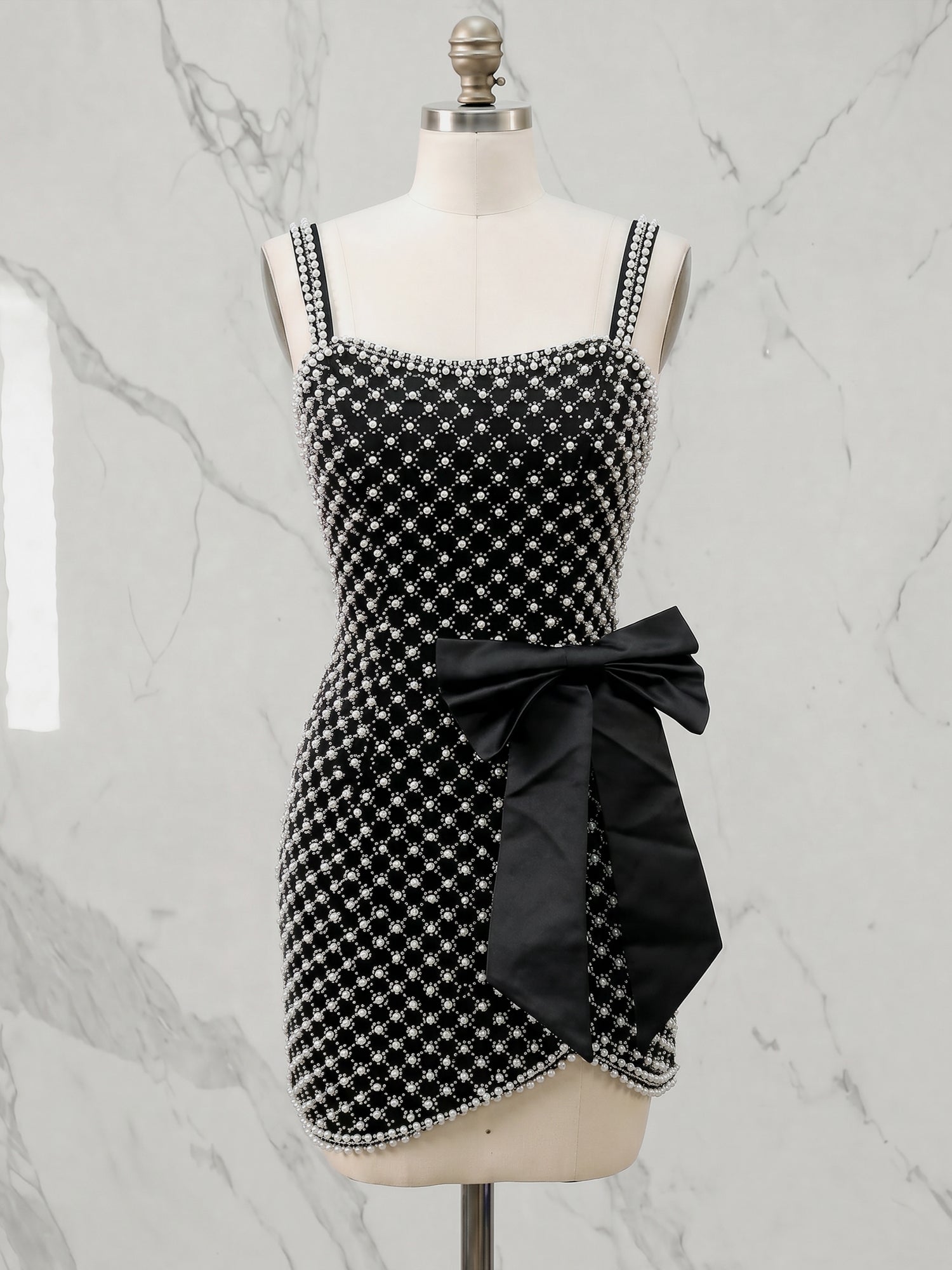 Black Pearl Lattice Short Homecoming Dresses with Satin Bow
